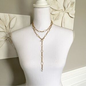 NWT beautiful 40” matte goldtone Loft toggle necklace with LOFT pouch & gift box